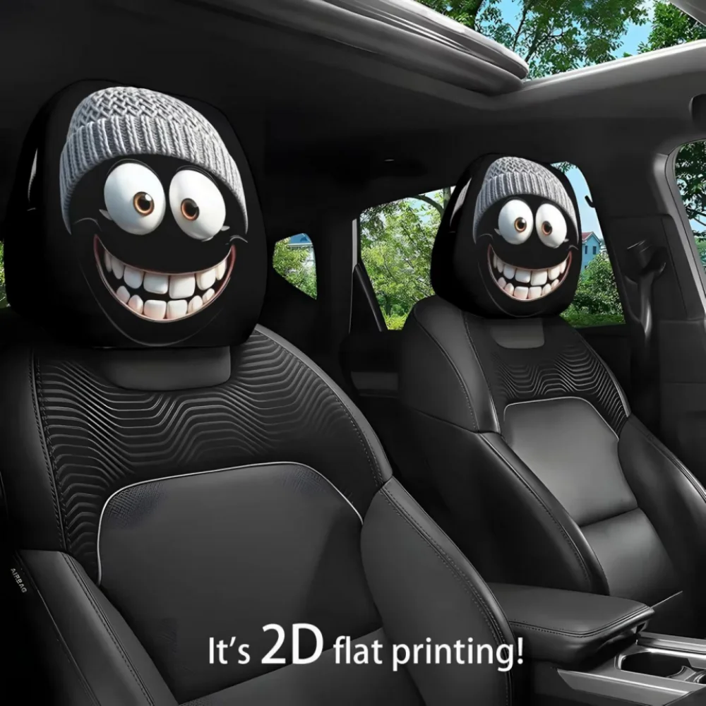 Universal Funny Emoji Meme Car Print Headrest Pillow Cover - Fun Quirky Car Headrest Accessory