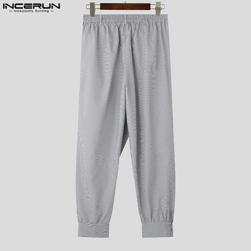 INCERUN 2024 American Style Trousers Men's Striped Patchwork Design Long Pants Leisure Street All-match Wide Leg Pantalons S-5XL