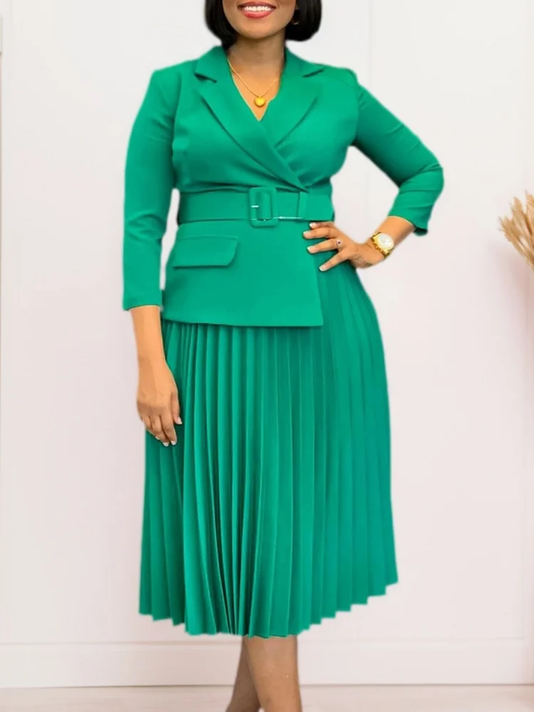 Wmstar Dress Women Wholesale European American Cross Border Clothing Autumn Winter Woman Suit Collar Elegant Pleated Skirt