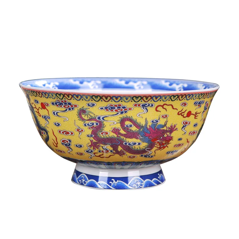 

Ceramic Goblet Bone China Rice Bowl Large Ramen Soup Bowl Porringer Dragon Pattern Bowl Chinese Antique Bowl Tableware
