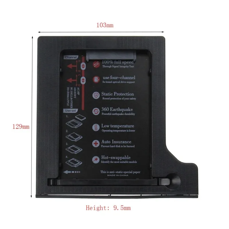 핫 세일 하드 드라이브 1TB 2차 HDD 캐디 SATA 3.0 SSD 하드 플래시 드라이브 케이스 노트북 CD ROM 옵티베이 12.7mm용