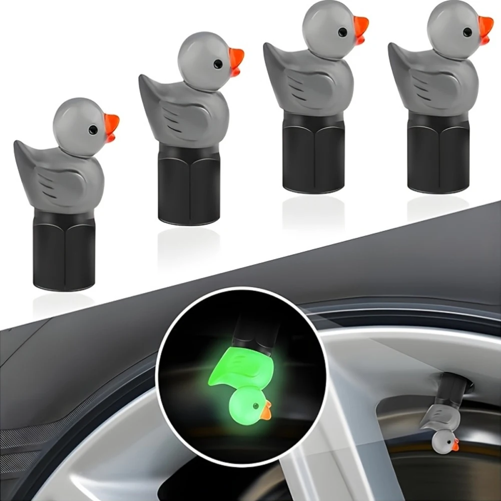 4 Pack Cute Duck Glow in The Dark Tire Valve Caps Auto Tire Valve Stem Caps Valve Covers for Cars Motorcycles and Bicycles