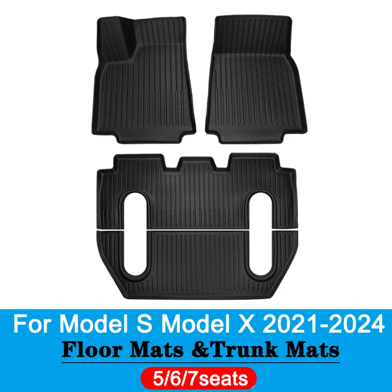 

For Tesla Model S Floor Mats Model X 2021 2022 2023 2024 Fully Surrounded Foot Pads Front and Rear Trunk Mat