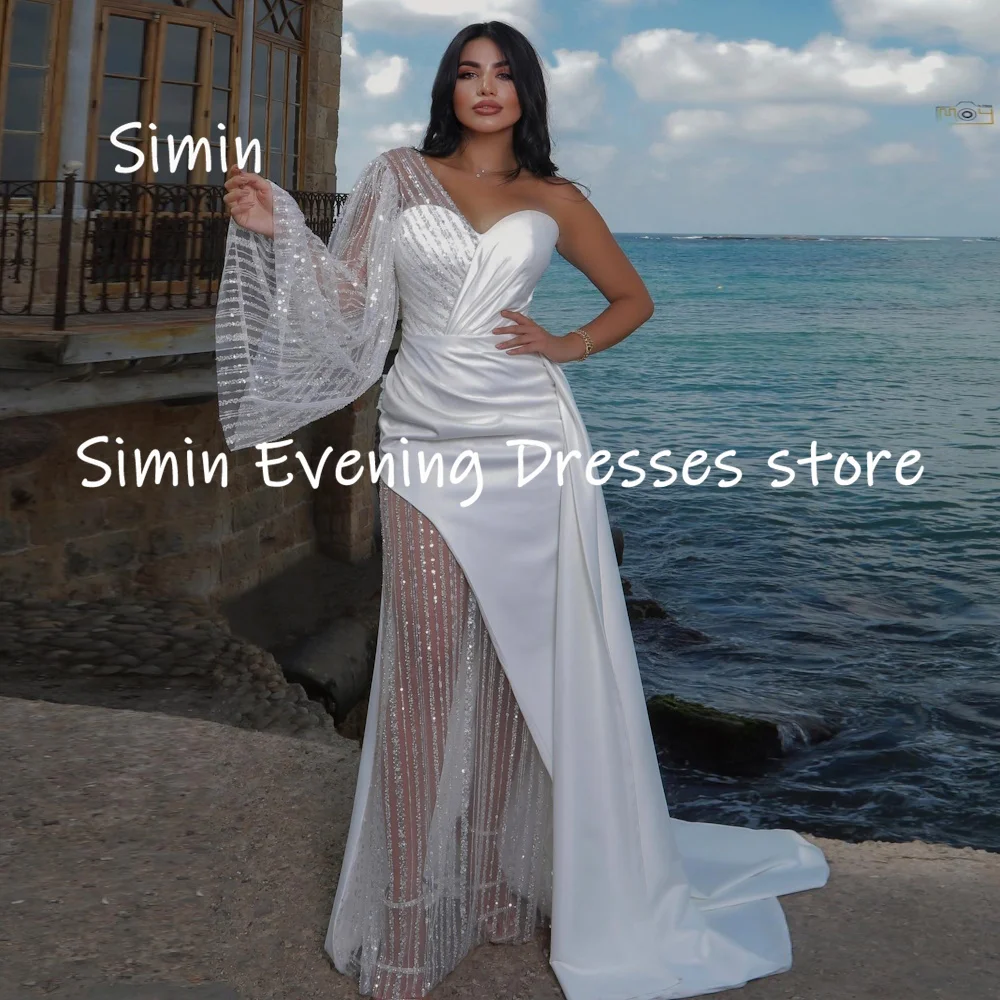 

Simin Satin A-line One-shoulder Lace Ruffle Popular Formal Prom Gown Floor-length Evening Elegant Party dresses for women 2023
