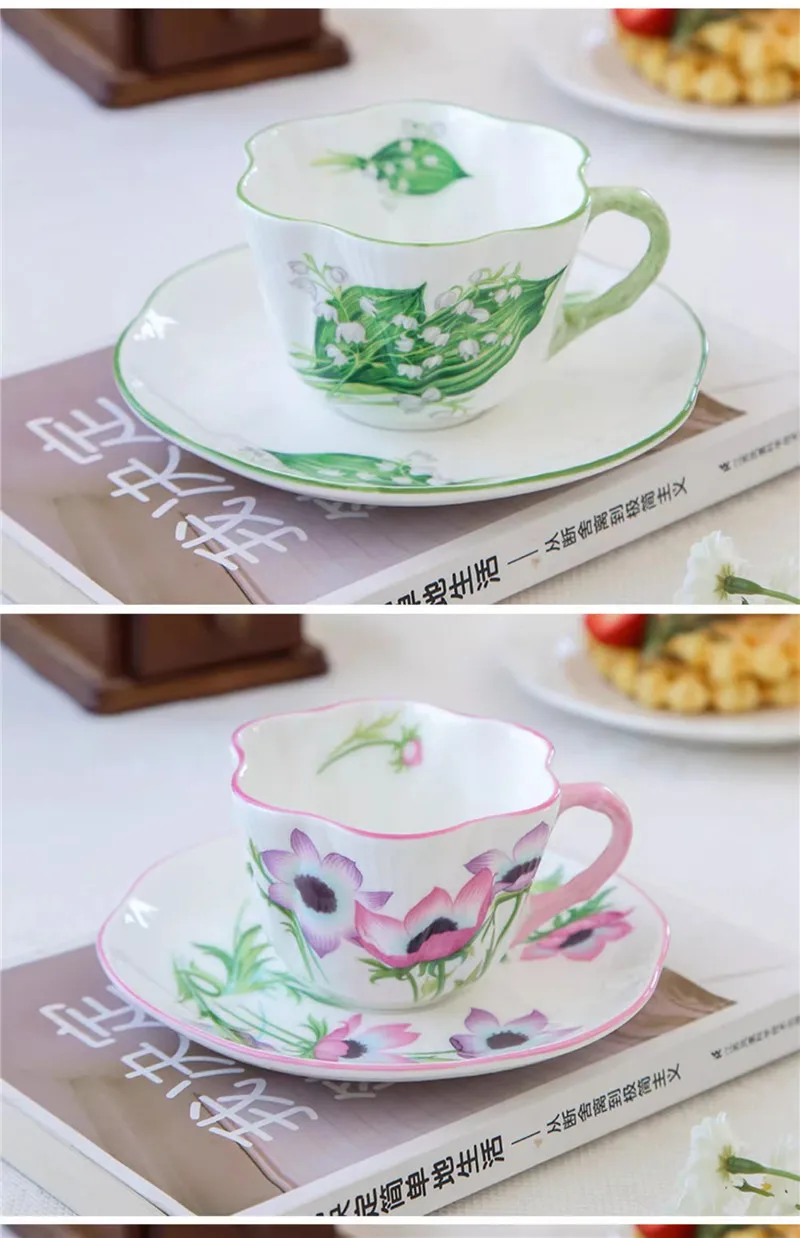 Description Picture 2 of itemCeramic Coffee Cup & Saucer Bone China Porcelain Tea Milk Mugs Kitchenware Flower Finished Birthday Presents Wedding Gifts New