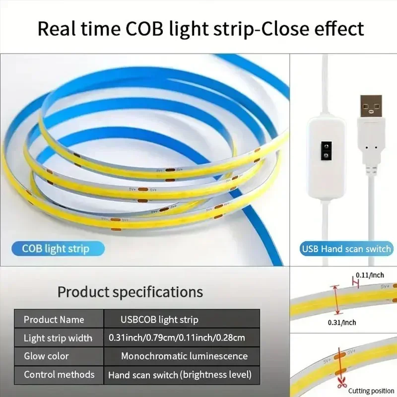 Description Picture 4 of itemCOB Strip Light Motioin Sensor Switch LED Lamp Tape 320Led/M Dimmable Night Lights Waterproof For Home Kitchen Christmas Decor