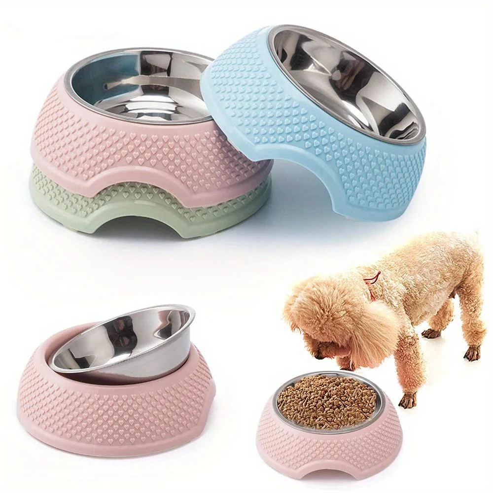 Stainless Steel Pet Feeding Bowl Non-slip Durable Pet Tableware Washable Dog Food Water Dish Cat Bowls With Heart-Shaped Pattern Stainless Steel Pet Feeding Bowl Non-slip Durable Pet Tableware Washable Dog Food Water Dish Cat Bowls With Heart-Shaped Pattern