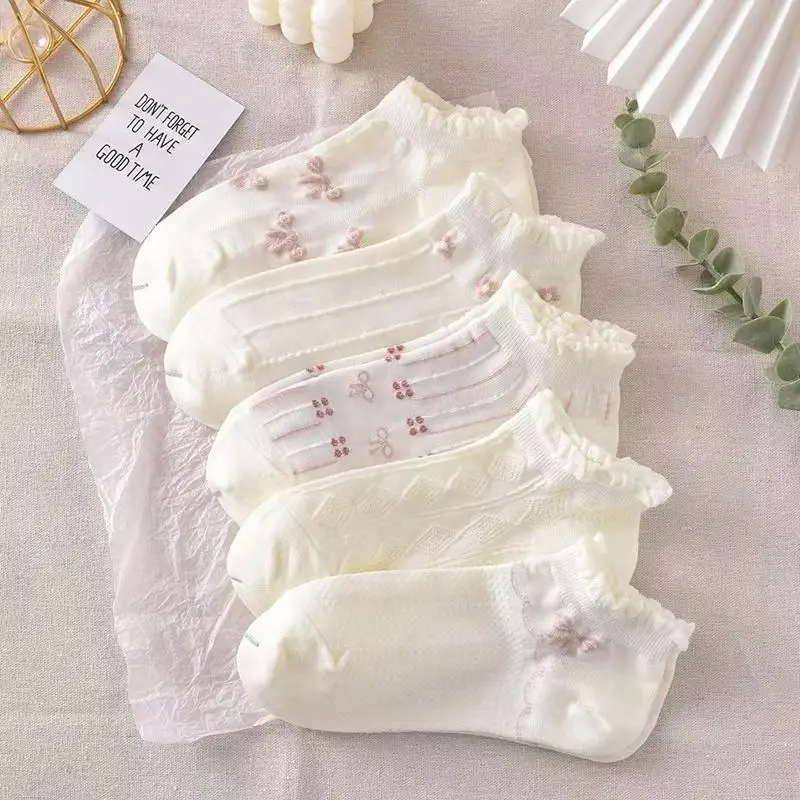 여성 양말 짧은 보트 보이지 않는 Chaussette Femme Skarpety 코튼 발목 Meias 양말, 여성 통기성 Calcetines Mujer, 5 쌍