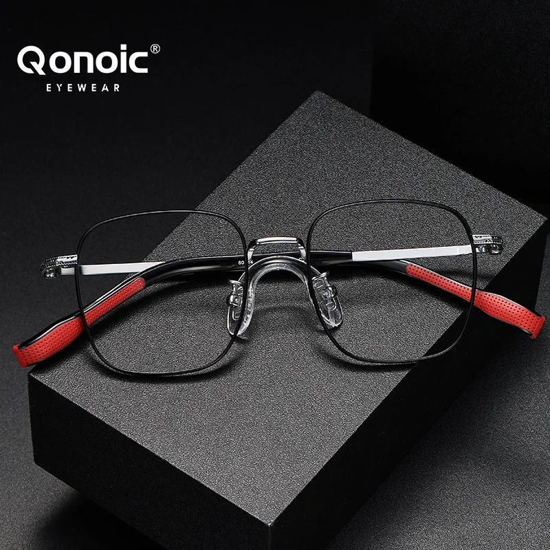 

QONOIC Pure Titanium Frame Women Men Titanium Material Square Glasses Retro Optical Eyeglasses Lightweight Spectacle Frame