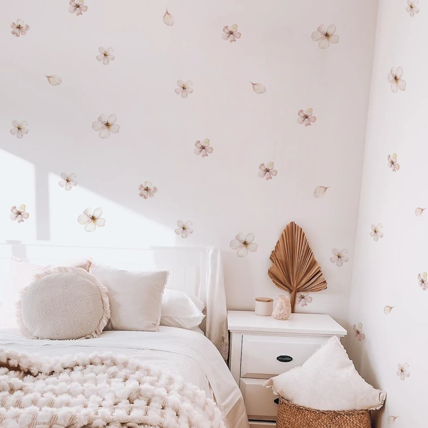 Pink Sakura Flowers Wall Stickers Decoration For Girls Rooms Boho White Watercolor Flowers On The Wall Stickers Home Decor