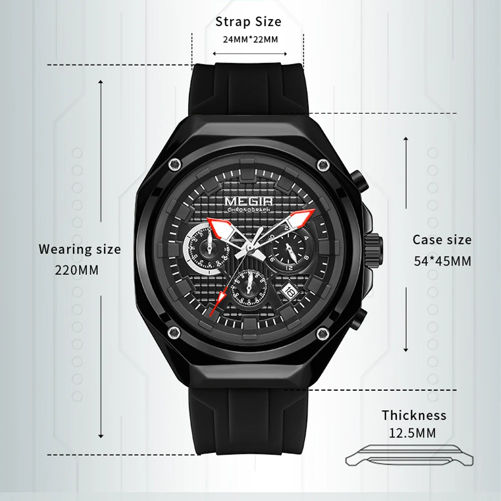 Megir Top Luxury Watch For Men Chronograph Waterproof Luminous Man Wristwatch Date Week Quartz Men's Watches Sport Reloj, Alina Gadgets