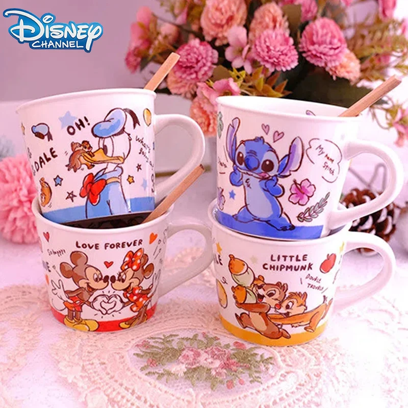 Disney Stitch Contiene Cucchiaio Ceramic Mark Cup Cartoon Mickey Mouse Milk Cup Cute Donald Duck Coffee Boxs Decorazione Per Feste Regali