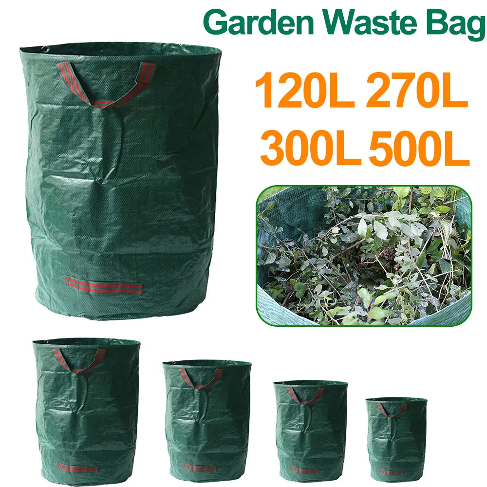 Garden Waste Bag 500L/300L/120L Garden Waste Bag Durable Reusable Yard Leaf Weeds Grass Container Storage Bag Foldable Garbage Waste Collection