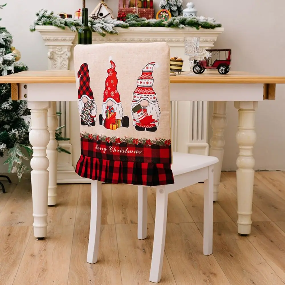 Reusable Cartoon Christmas Chair Cover Stretch Soft Xmas Dinner Chair Seat Cover Removable Christmas Table Decor Kitchen