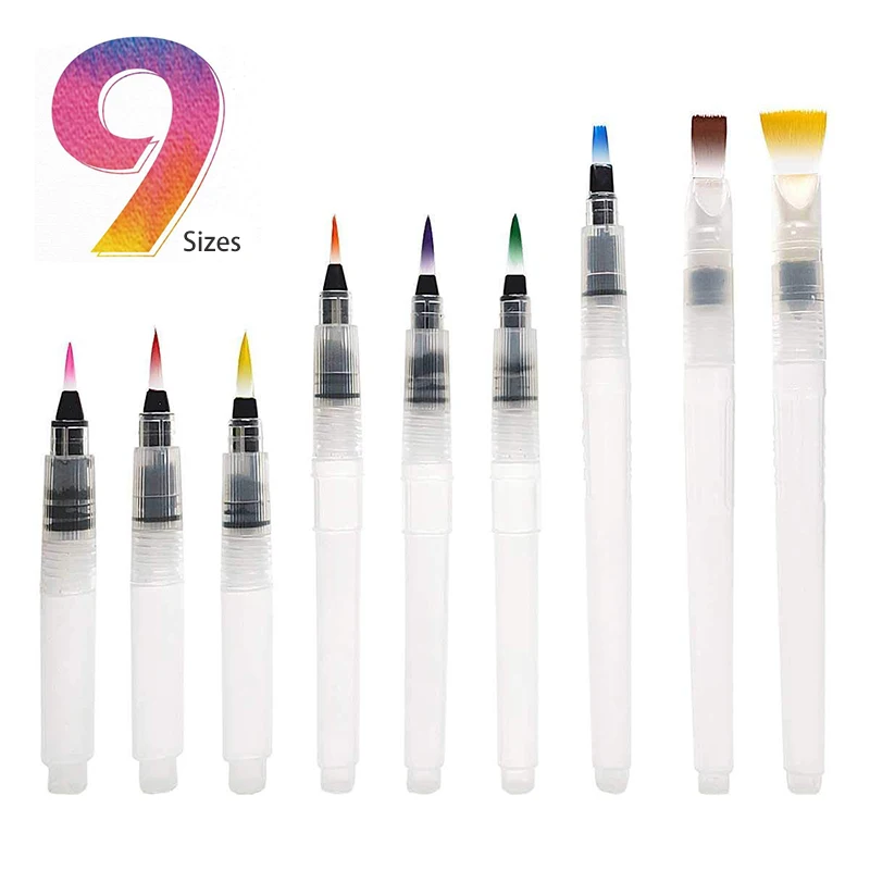 

9/12Pcs Watercolor Brush Pens Set Super Easy to Use and Fill for Water Soluble Colored Pencil Aqua Brush Pen for Beginners Kids