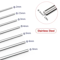 Set of 2 Stainless Steel Solid Round Rods for DIY Craft Projects - Various Diameters