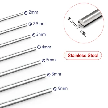 2pcs 304 Stainless Steel Solid Round Rod Lathe Bar Stock Assorted for DIY Craft Tool Diameter 2mm 2.5mm 3mm 4mm 5mm 6mm 8mm