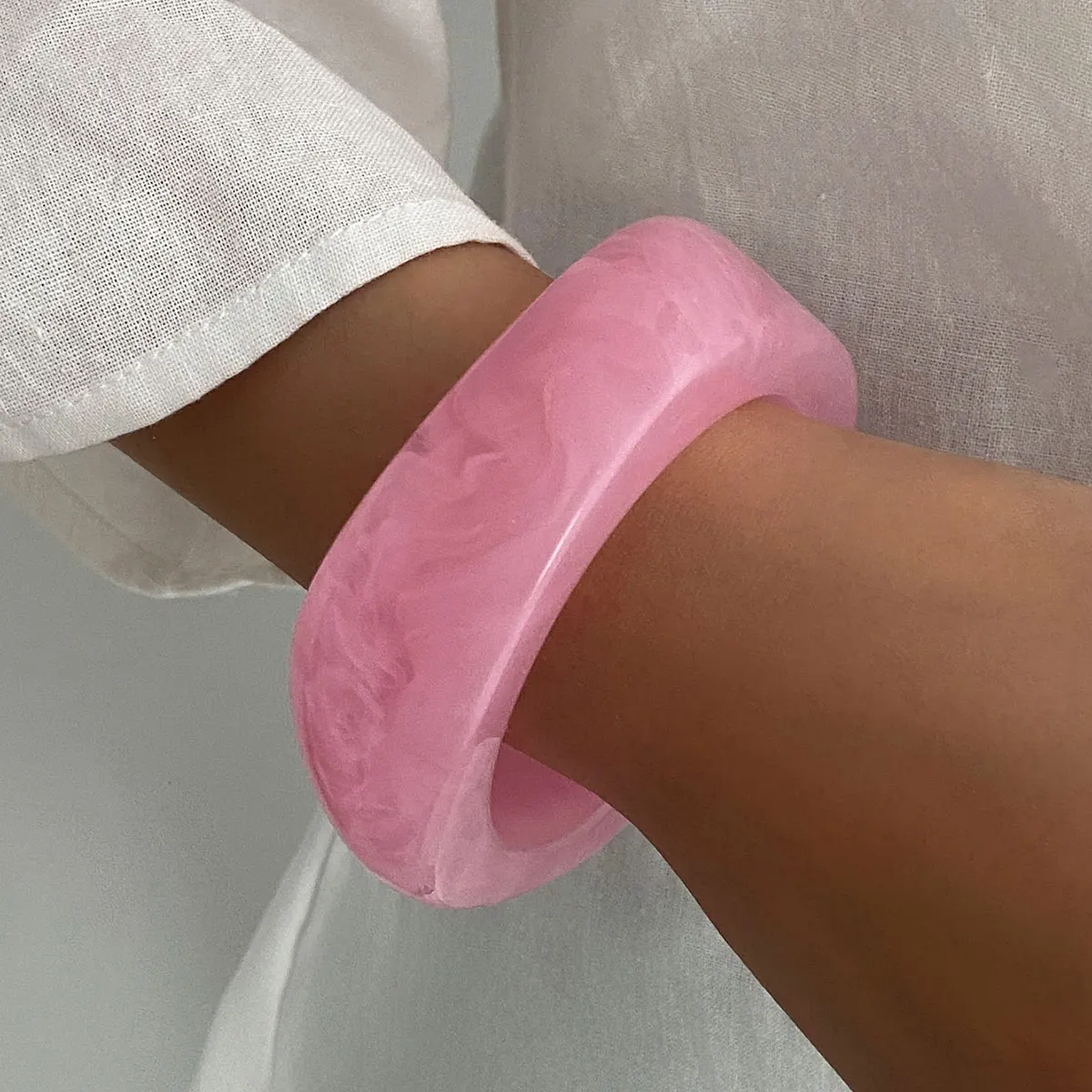 Pink Green Acrylic Resin Irregular Chunky Bangles for Women