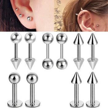 2/5/10Pcs 의료 스테인레스 스틸 Labret, 립 피어싱 쥬얼리 Tragus 연골 귀 스터드 귀걸이 여성/남성 2022 트렌드