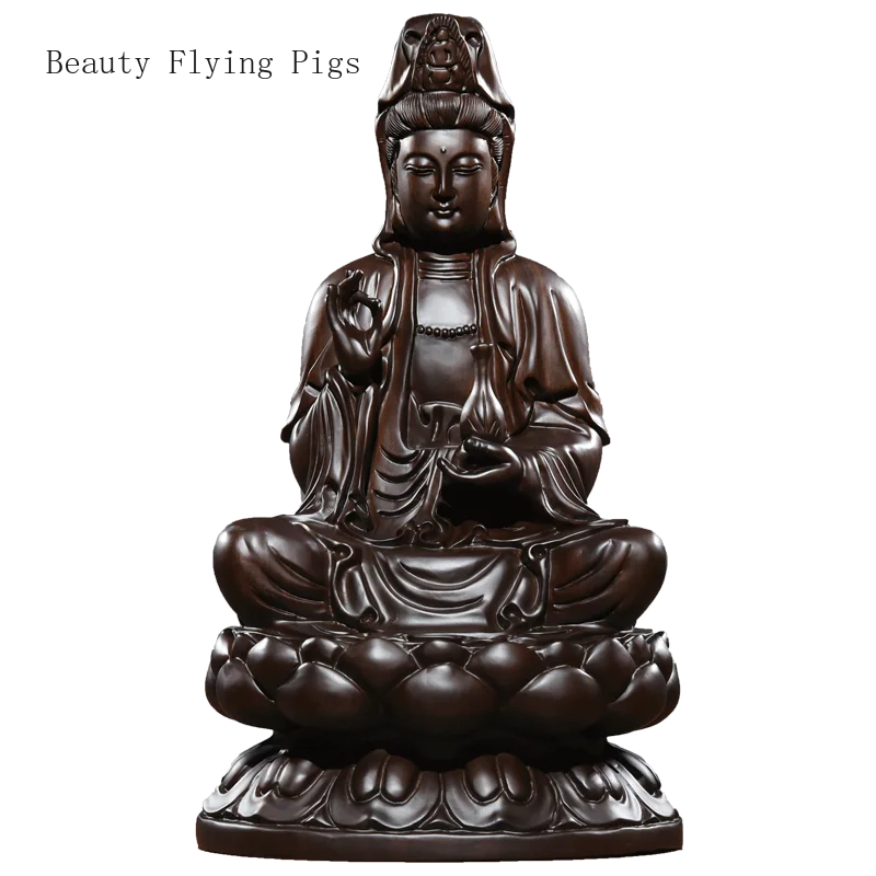

Chinese Classical Solid Wood Carving, Sitting Lotus, Guanyin Buddha Statue Decoration, Home Furnishing Crafts