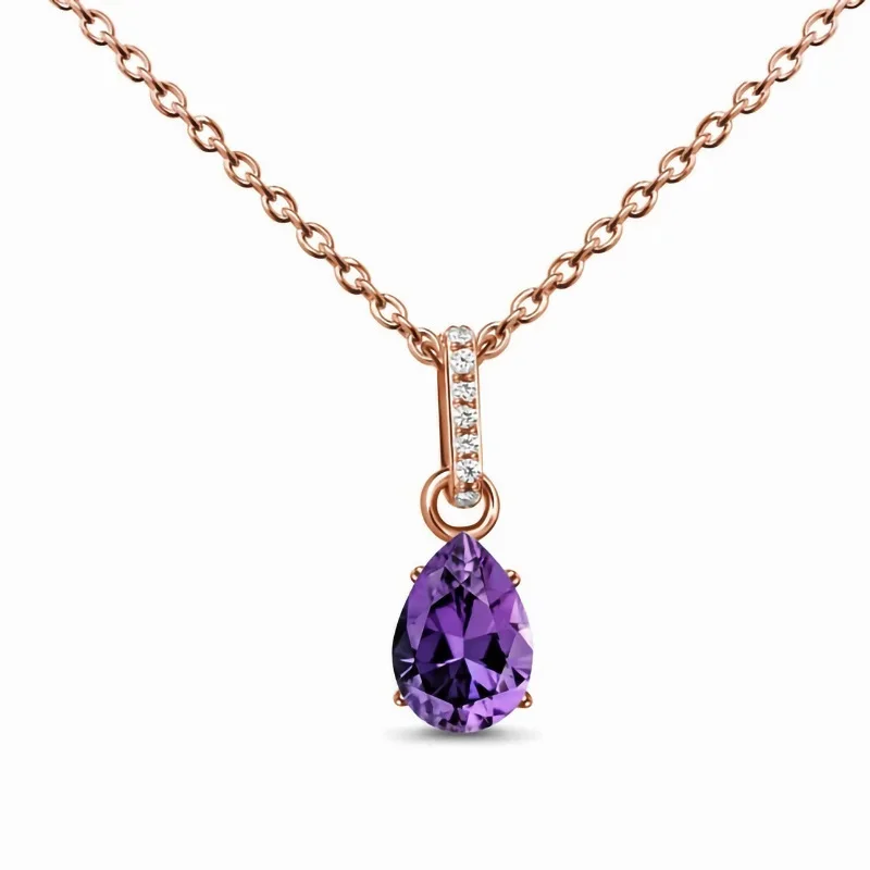 

European and American retro 1:1 custom S925 silver amethyst shaped women's necklace pendant fashionable and versatile, luxurious