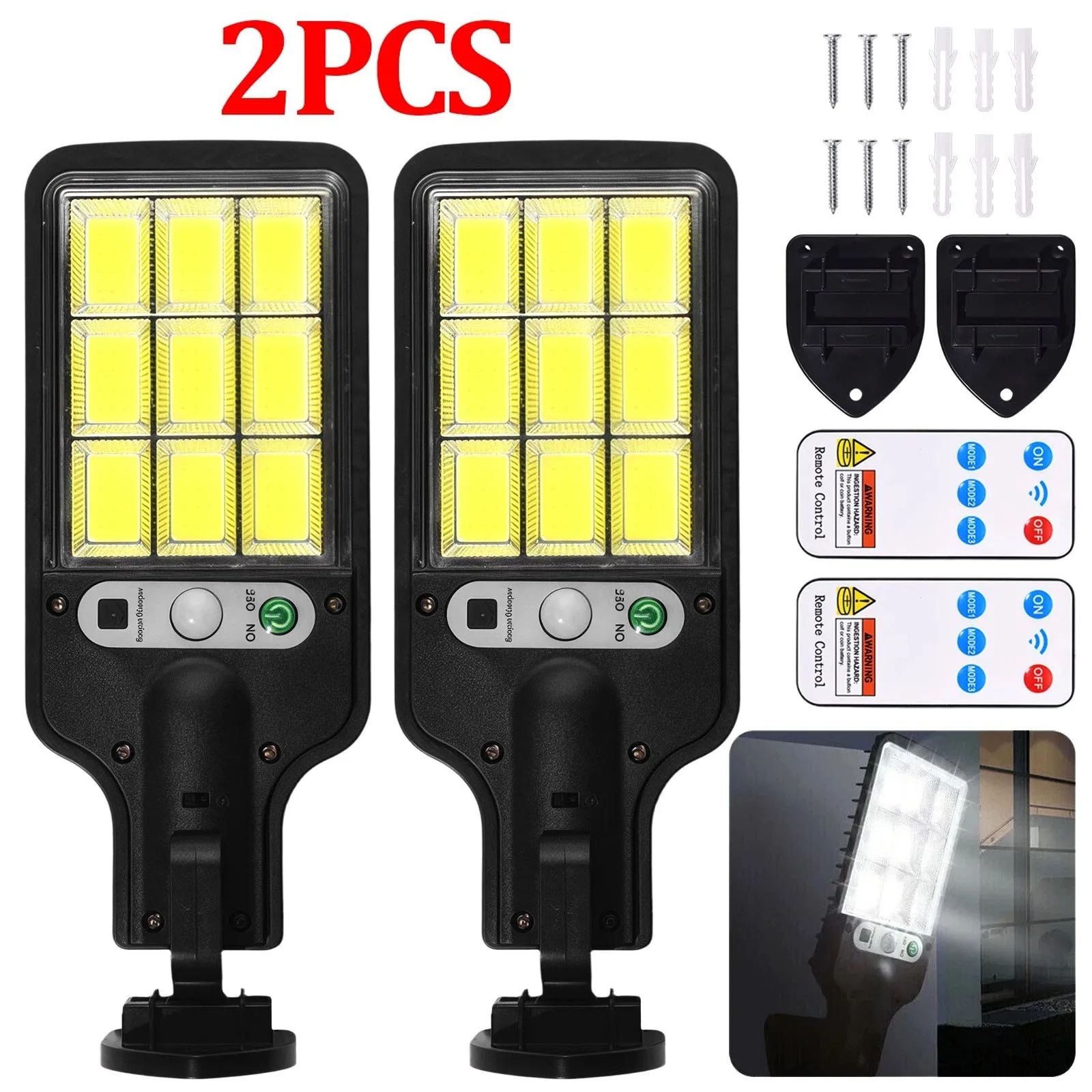 2Pcs Solar Lights Outdoor 3 Modes 108COB LED Waterproof Street Lamp Motion Sensor Security Lighting for Garden Patio Path Yard