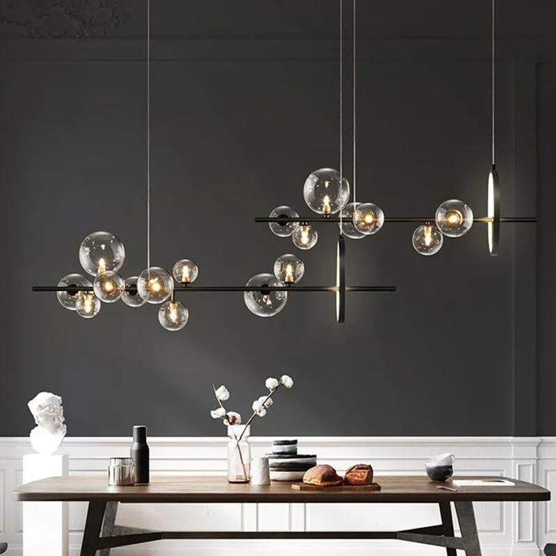 

Nordic Dining room Lights glass ball LED strip chandelier Restaurant Modern Living room Lighting novelty cafe deco Hanging lamp