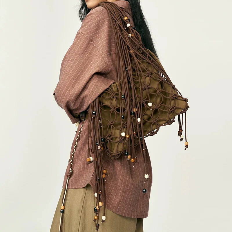 NEW Hollow Out Fishing Net Handbags For Beach Female Travel Underarm Shoulder Phone Purse Versatile Tote Clutch Pouch