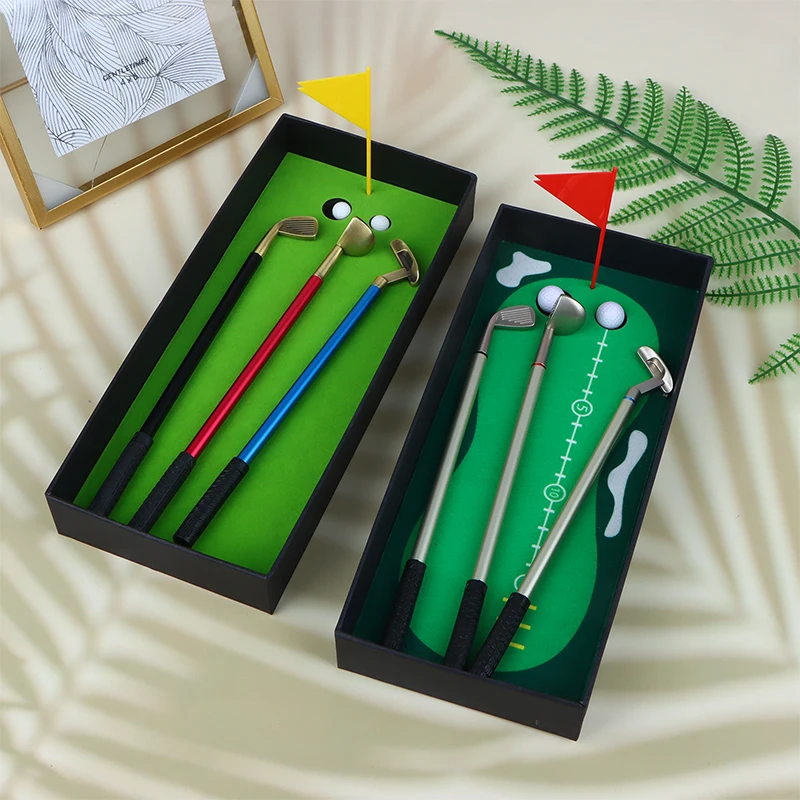 

1Set Golf Pen Mini Desktop Golf Ball Pen Gift Includes Putting Green 3 Clubs Pen Balls And Flag Desk Games Office School Gift