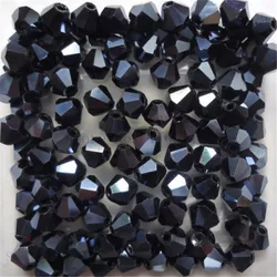 Elegant Black and Silver Bicone Crystal Glass Beads - 100pcs Set (Ink blue)