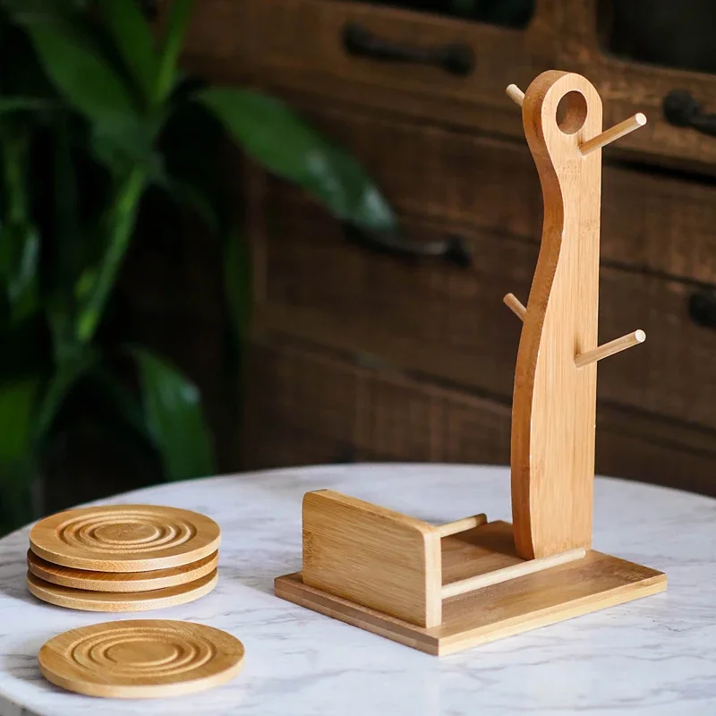 Ceramic coffee cup set Four-piece creative cup and saucer with bamboo frame combination coffee Mugs kitchen accessories coffee set