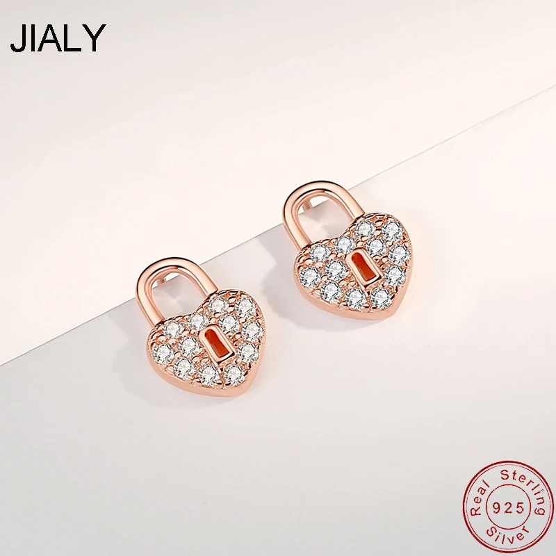 

European 925 Sterling Silver Stud Earrings AAA CZ Love Lock For Women Birthday Party Gift Jewelry