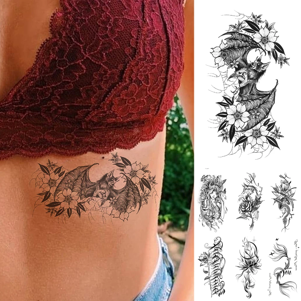 

Waterproof Temporary Tattoo Sticker Gothic Style Bat Flash Tatto Body Art Arm Leg Waist Abdomen Fake Tatoo Men Women