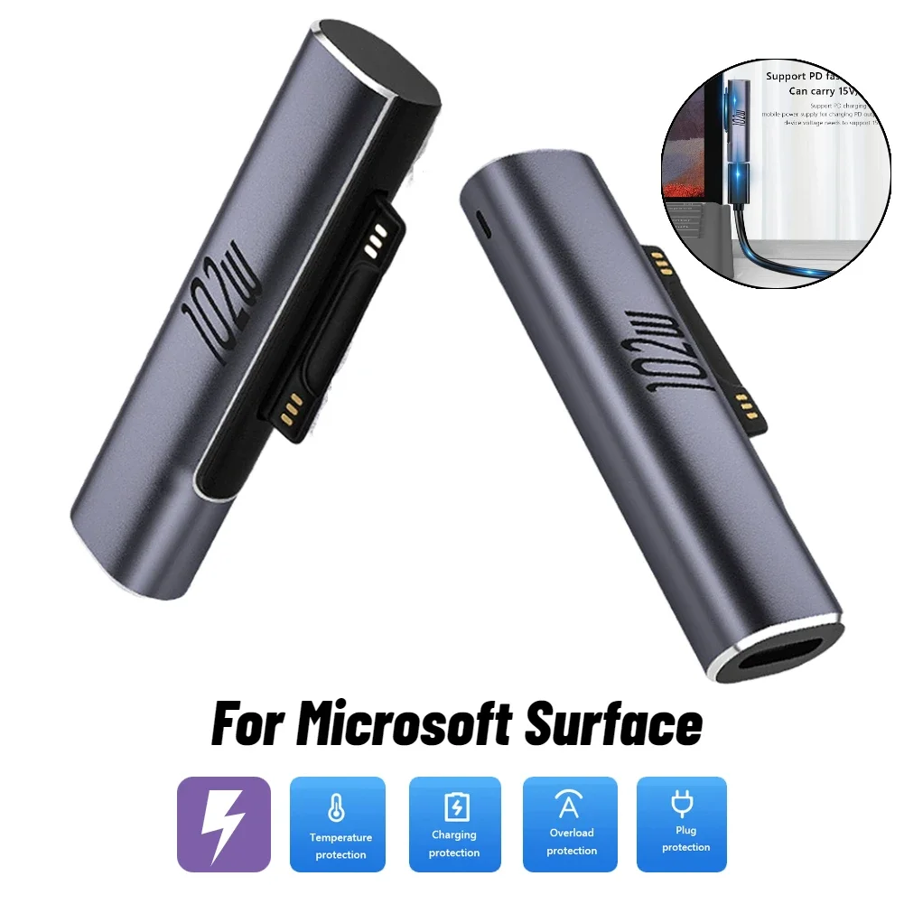 For Microsoft Surface Pro X/8/7/6/5/4/3/Go/Book to USB Type C PD Fast Charging Adapter Tablet Magnetic Converter Charger Adapter
