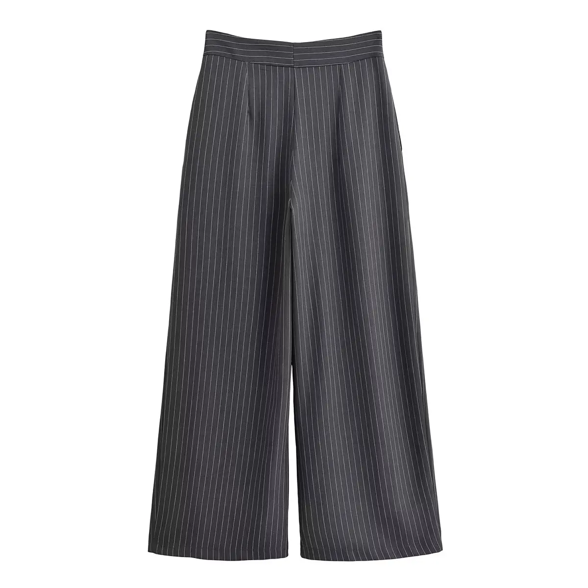 Women Fashion Stripe Pleated Wide Leg Pants Female Elegant Pockets High Waist Long Trousers Spring Autumn High Street Chic Pants