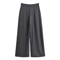 Women Fashion Stripe Pleated Wide Leg Pants Female Elegant Pockets High Waist Long Trousers Spring Autumn High Street Chic Pants - Image 3