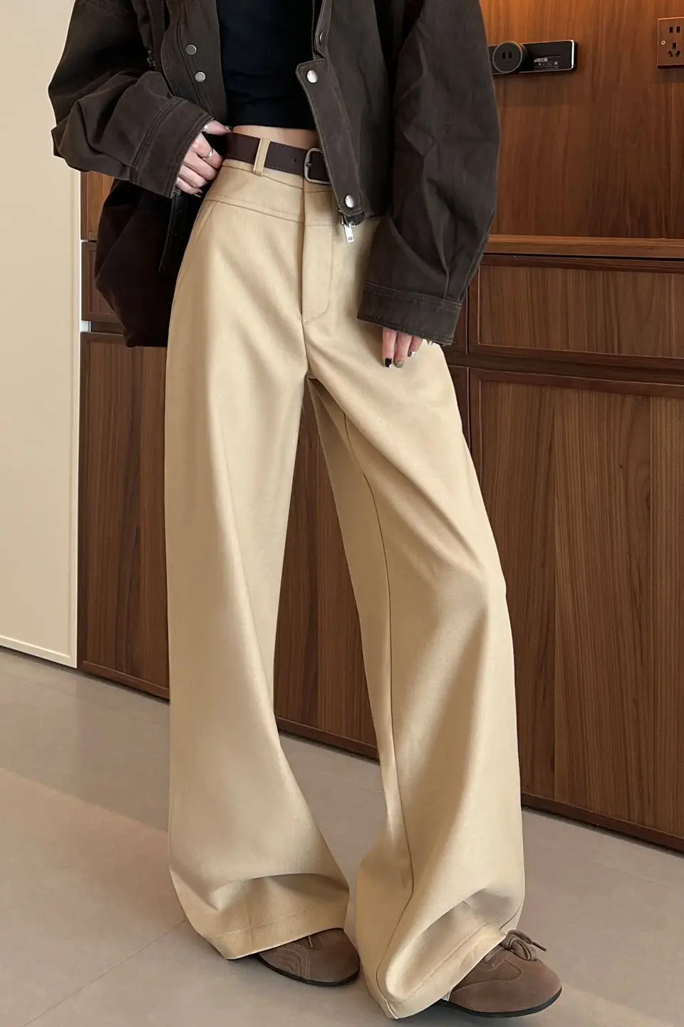 Kaki Wijde Broek Voor Vrouwen 2023 Herfst Nieuwe Hoge Taille Afslanken Pak Broek Casual Rechte Broek