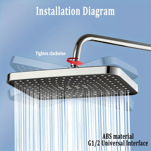 1pc High Pressure Rainfall Shower Head, Luxury Bathroom Showerhead, Adjustable Angles, Anti-Clogging Silicone Nozzles, Water Sav 2