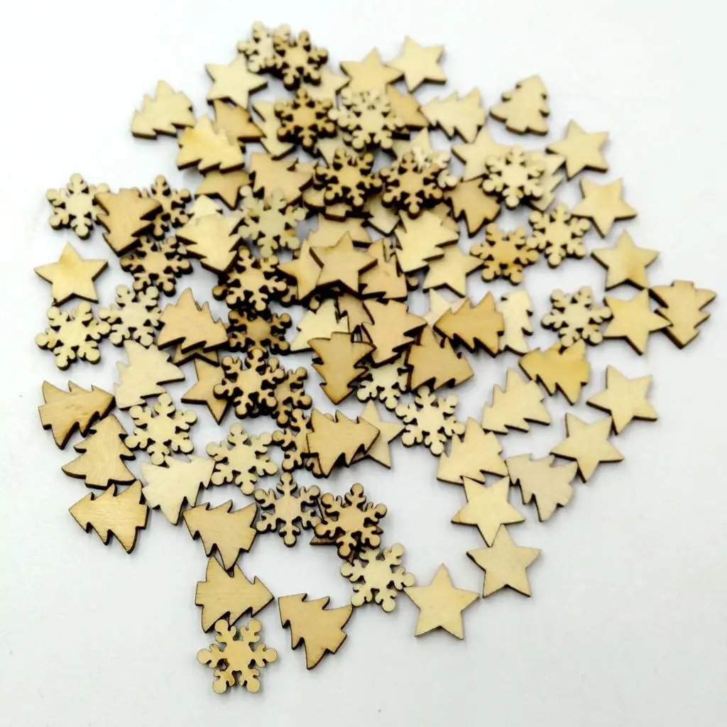 2-4pack 100 Pieces Assorted Wood Star Christmas Tree Snowflake Embellishments