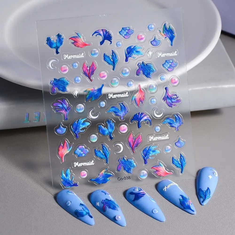 Sea Animal Goldfish Nail Stickers Blue Purple Shells Star Fish Decalcomanie 3D Beach Wave Starfish Nail Art Sliders Jelly Design