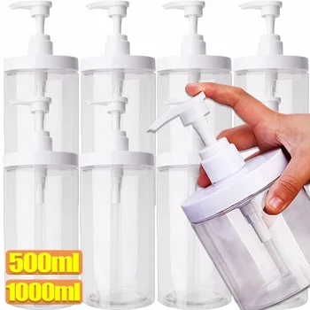 500/1000ml Plastic Pump Bottle Wide Mouth Pump Dispenser Portable Large Capacity Refillable Bottles Travel Shower Soap Dispenser