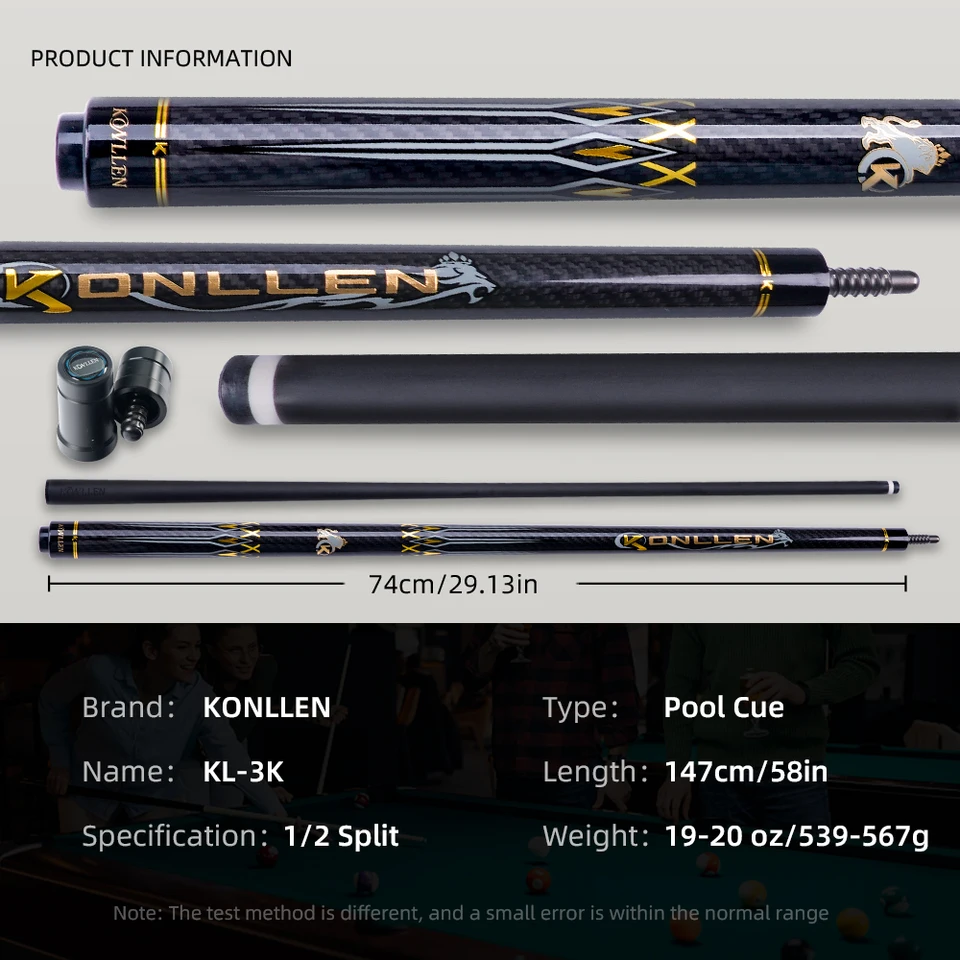 KONLLEN KL-3K カーボン KONLLEN KL-3K Carbon FIber Pool Cue Stick 147cm 3/8*8 Radial Joint