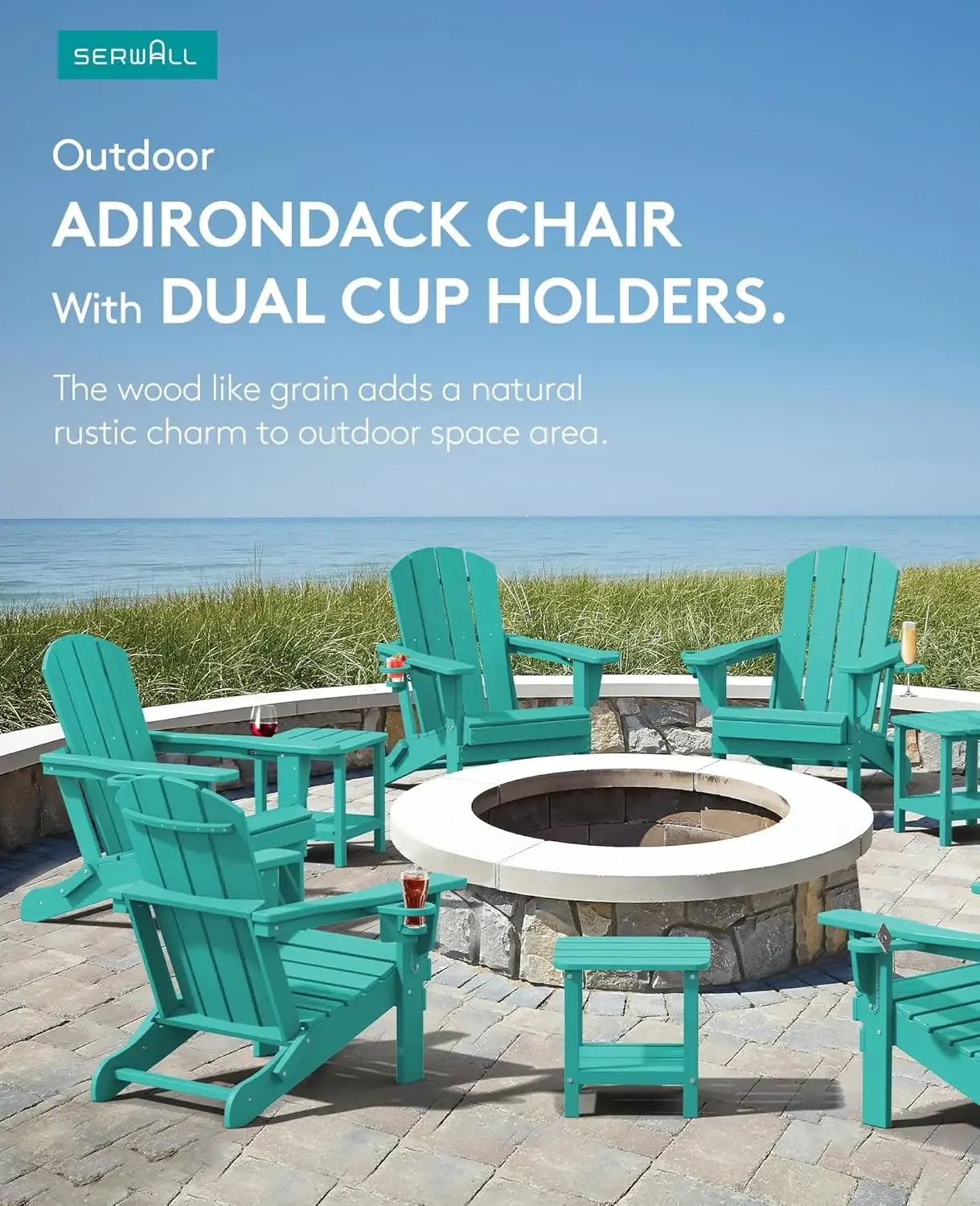 Adirondack Chair with Cup Holders - Composite Adirondack Chairs Set of 2 HDPE Outdoor Chairs All Weather Use- Aruba