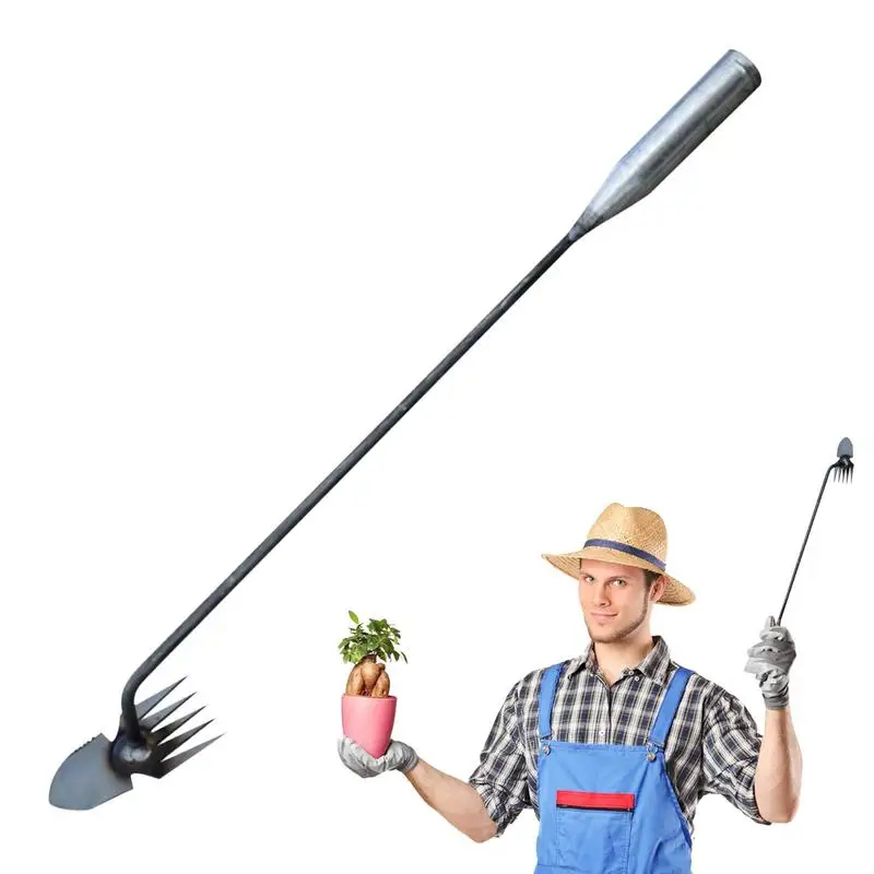 Garden Weeds Pulling Tool 5 Teeth Garden Weeder With Long Handle Manganese Steel Manual Weeder Tool For Backyard