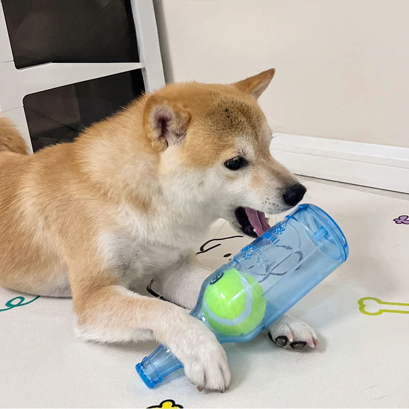 Dog Chew Toy Bite-resistance Beer Bottle with Tennis Ball Toy Pet Puppy Teeth Grinding Dog Chewing Squeaky Interactive Toys 2