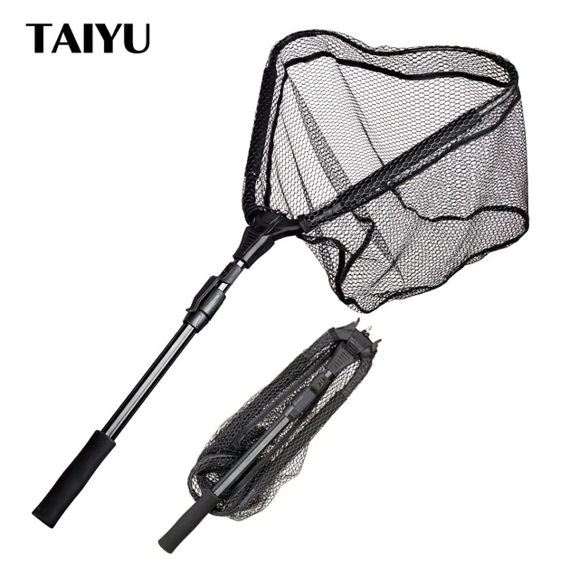 Folding Fishing Net Foldable Fish Landing Net Telescopic Pole Handle and Rubber  Fishing Mesh Carp Catching Net Fishing Tools - AliExpress