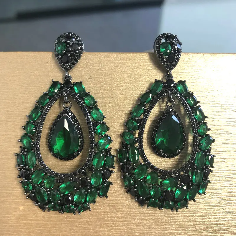Pageant Earrings Large Green Stone Earrings Long Emerald Multi
