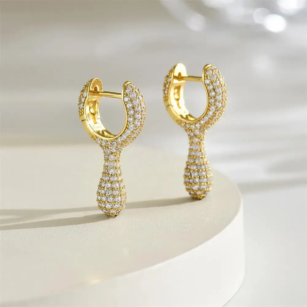 Waterproof Dripping Earrings for Women Full CZ Zircon Women's Teardrop Ear Hoop Huggie Earring Sparkling Rhinestone Chic Jewelry
