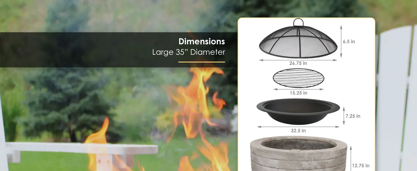 35 Inch Faux Stone Wood-Burning Fire Pit
