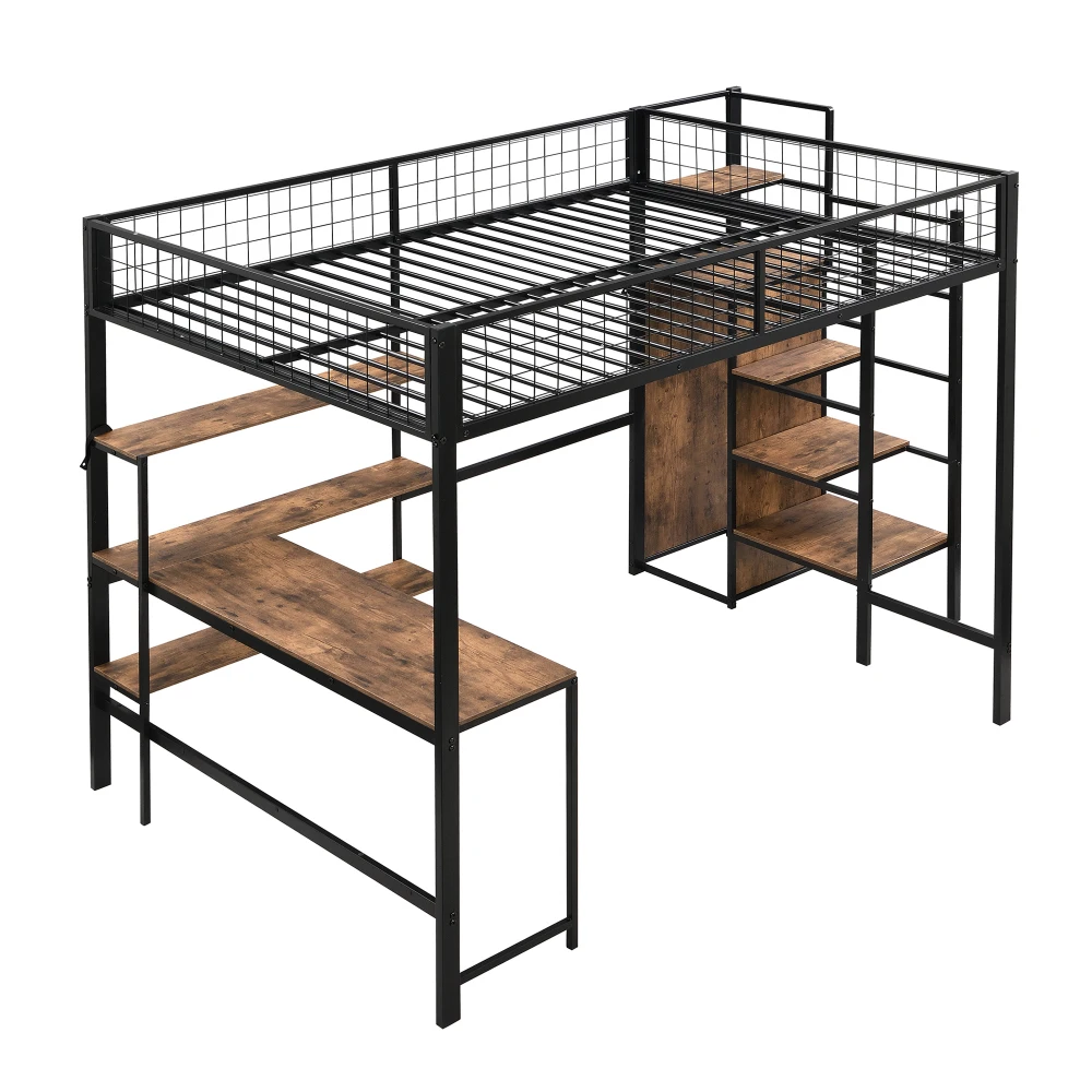 Multifunktionales Eisen-Etagenbett 140*200cm Kinder- und Erwachsenen-Schlafzimmermöbel mit Mehreren Regalen Integrierter Kleiderschrank Schreibtisch Ohne Matratze – Detail 21